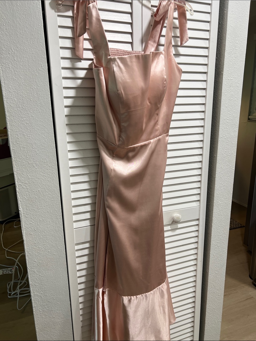 Satin Tie-Strap Dress in Blush Pink